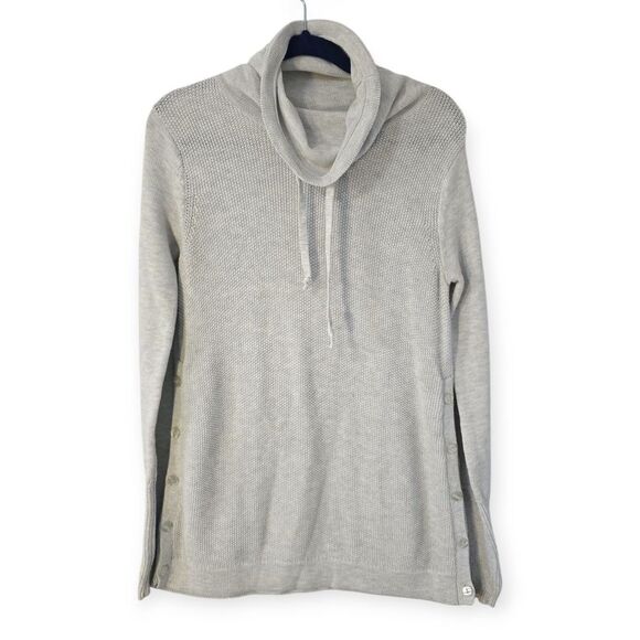 Sigrid Olsen Sweater Womens S Small High Cowl Neck Thumb Holes Gray Waffle Knit - Picture 1 of 5